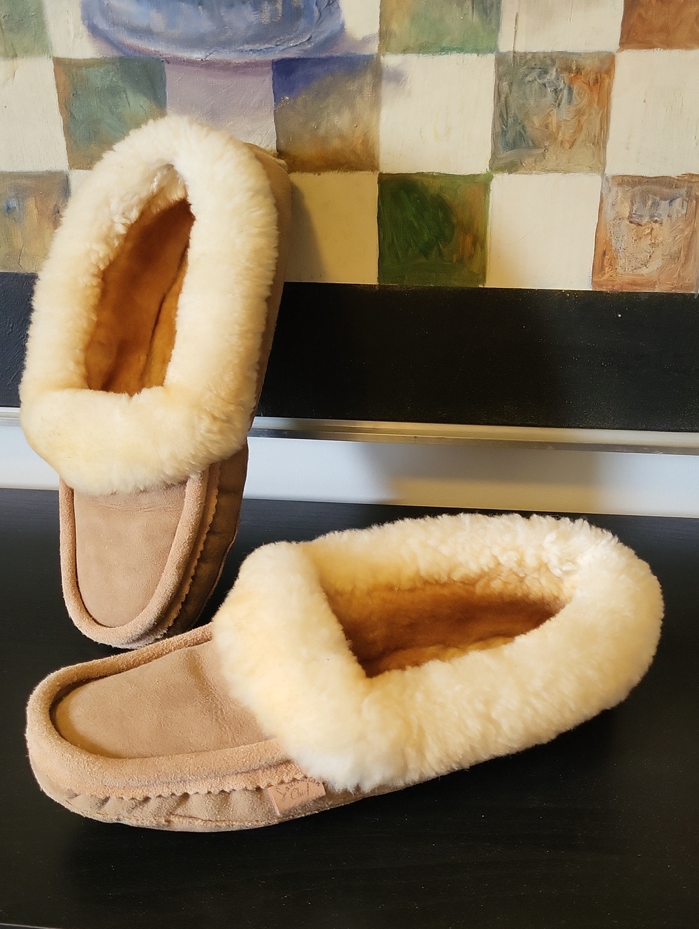 Men's Laurentian Chief Sand Sheepskin Indoor Mocassins Size 10.5